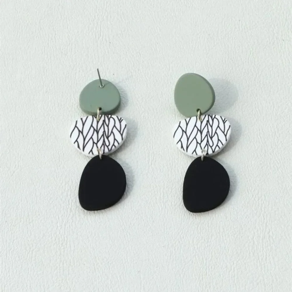5/$25 Green and Black Acrylic Geometric Statement Earrings - Picture 5 of 10